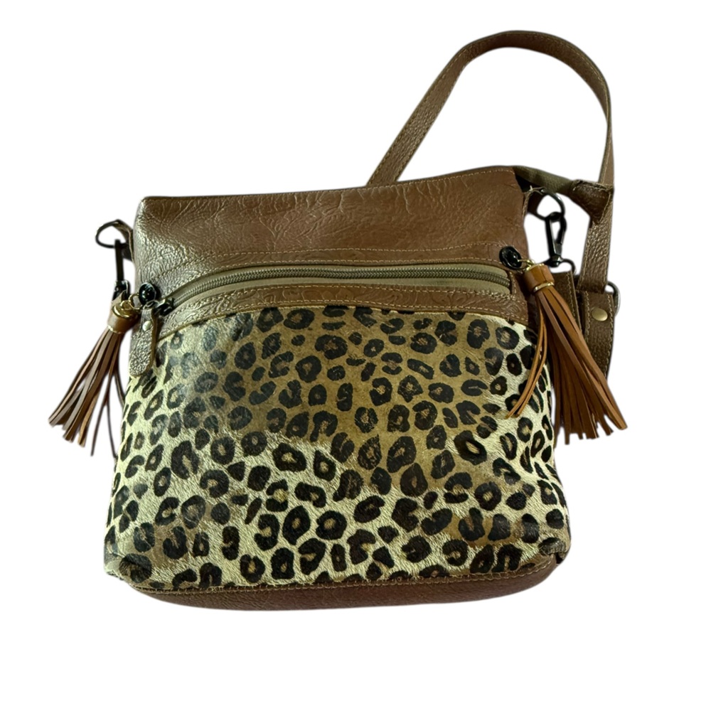 Myra Bag Leather and Hairon Leopard Print Crossbody Western Bag